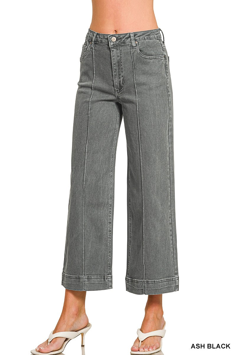 Ash Black High Rise Wide Leg Color Denim Pants