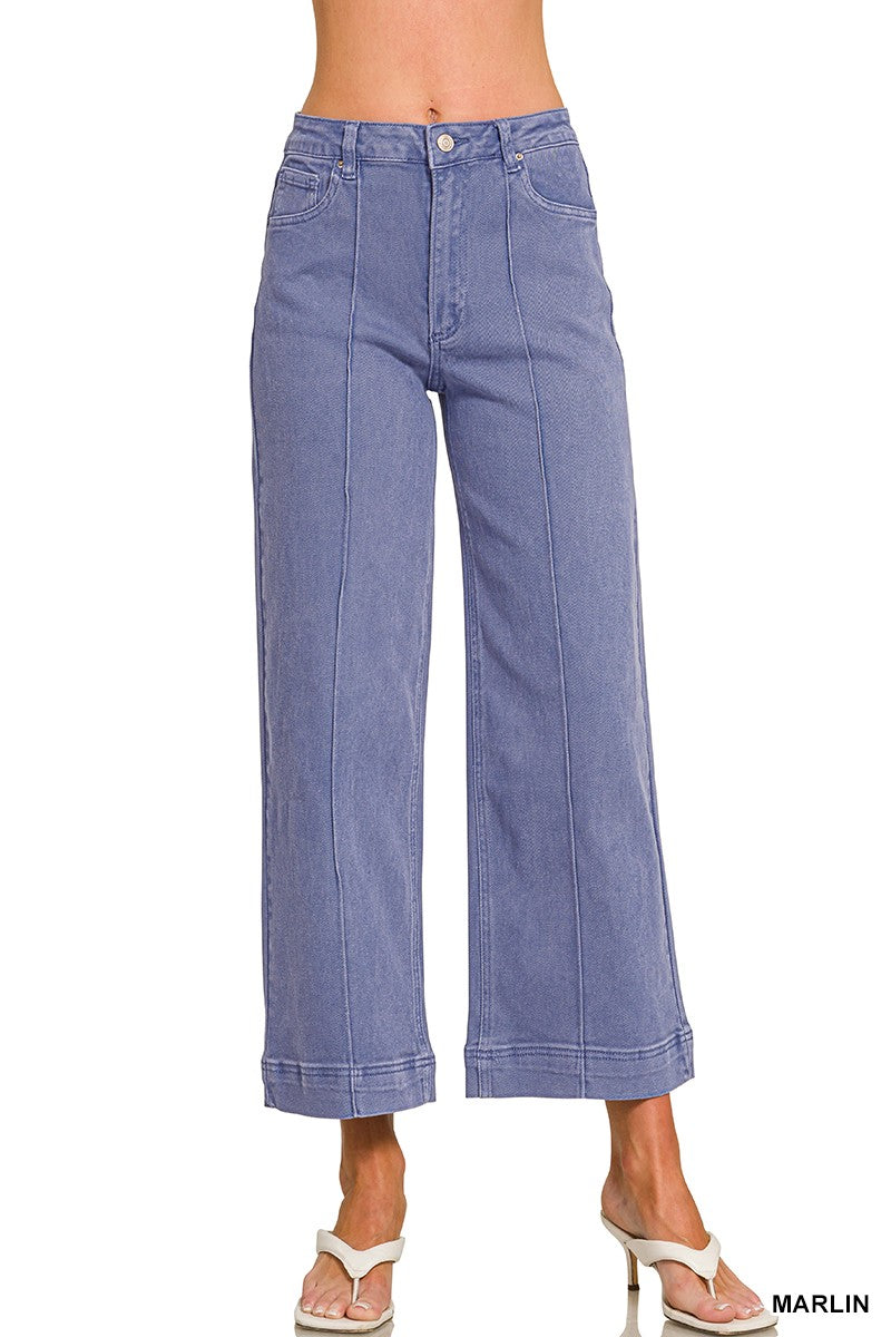 Marlin High Rise Wide Leg Pintuck Color Denim Pants