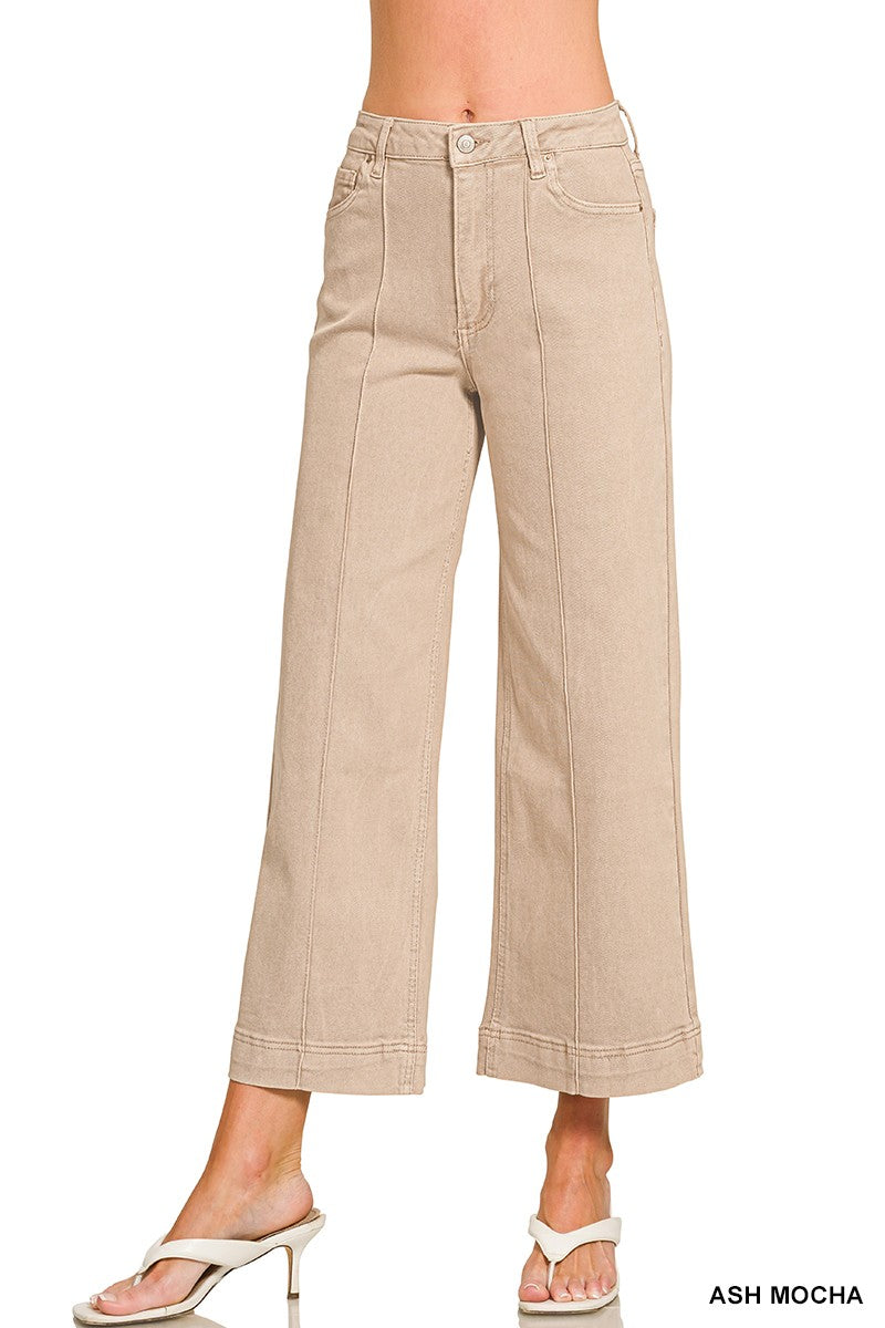 Ash Mocha High Rise Wide Leg Pintuck Color Denim Pants