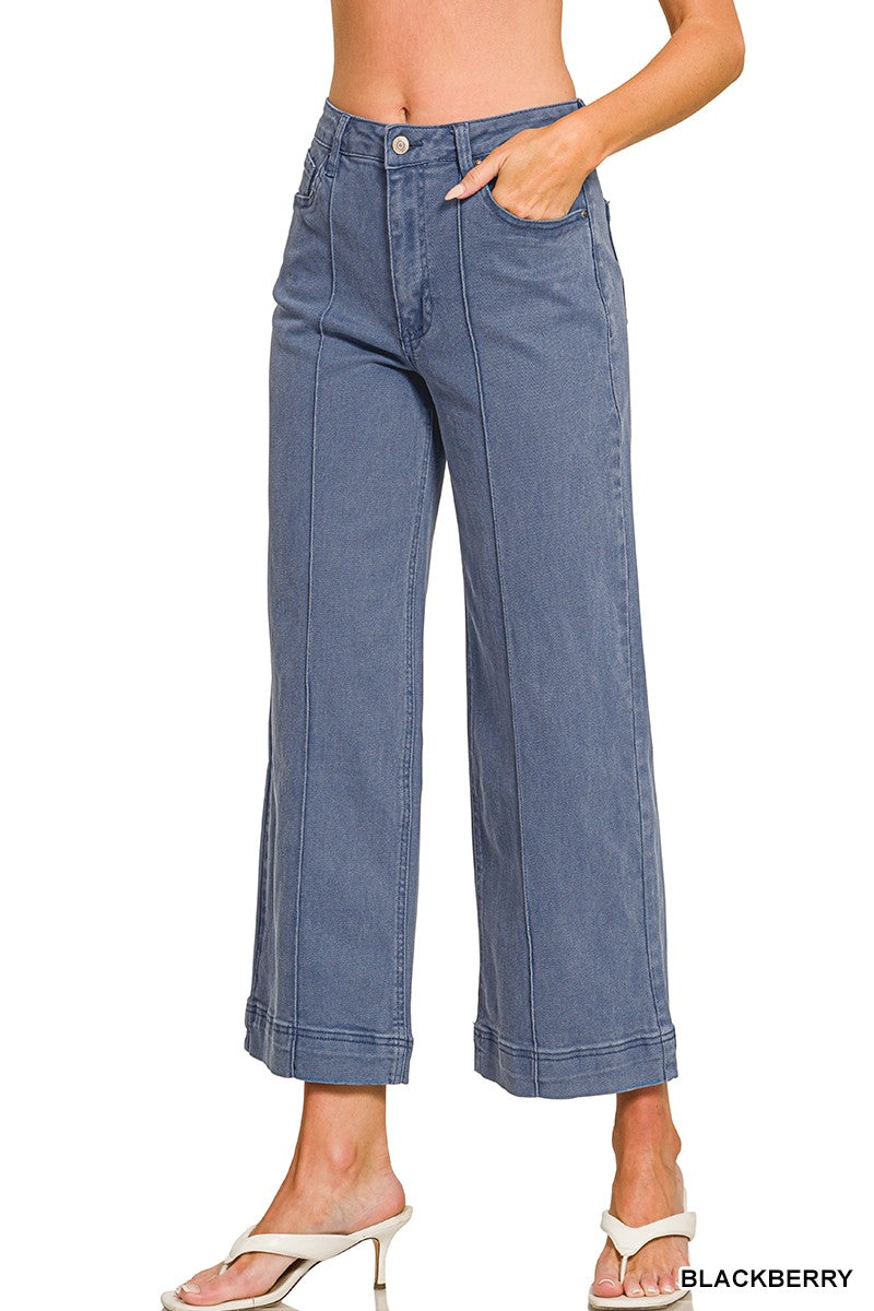 Blackberry High Rise Wide Leg Pintuck Color Denim Pants