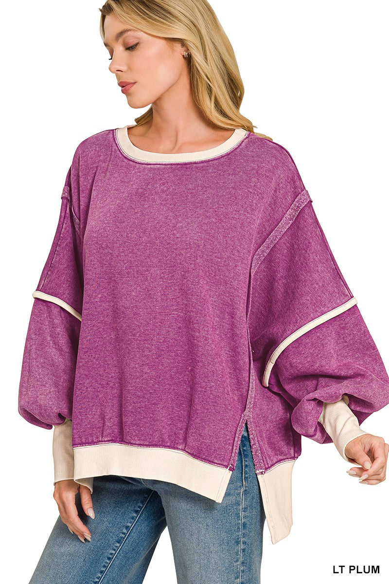 Light Plum Fleece Acid Wash Sweatshirt