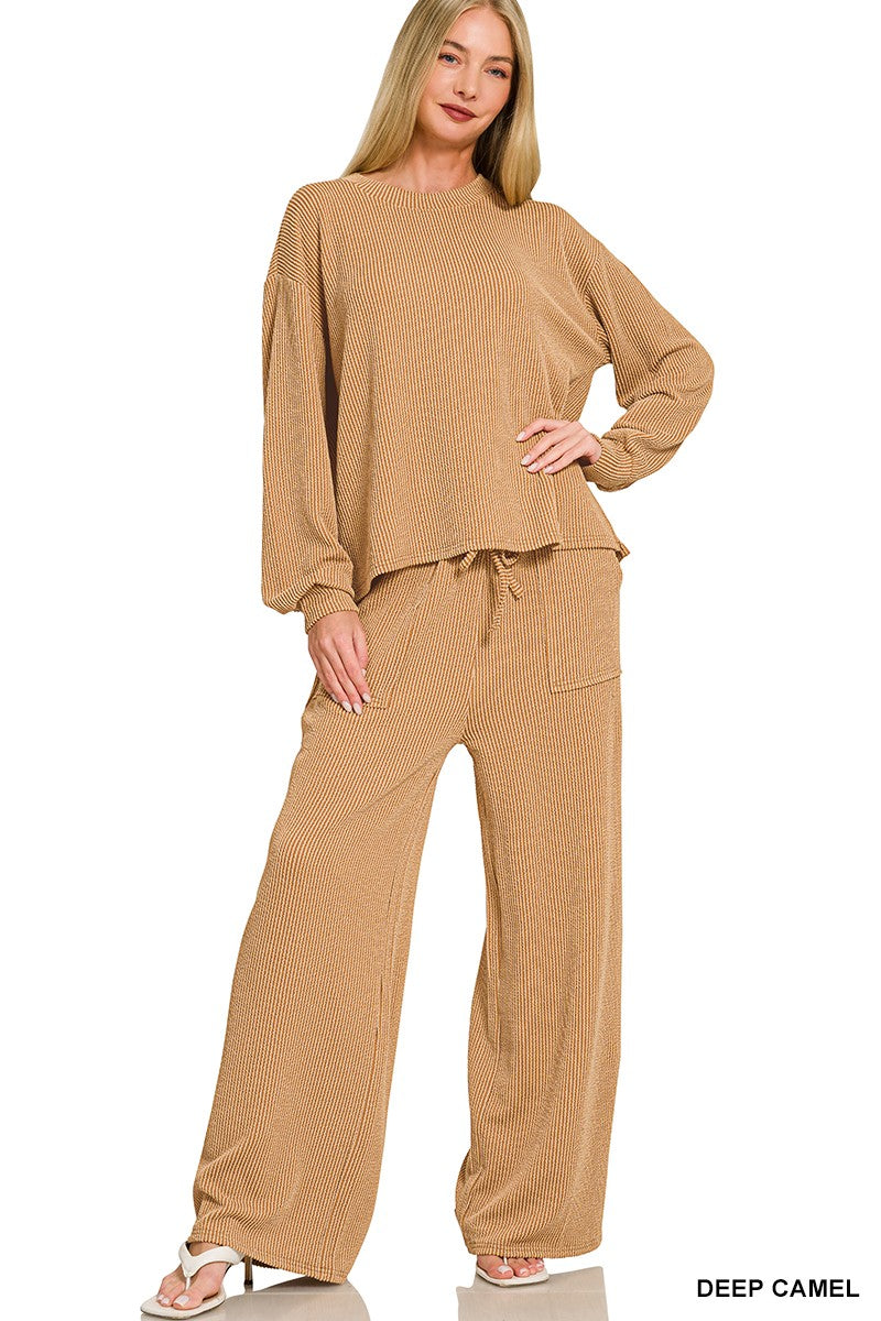 Deep Camel Raised Rib Pants Set
