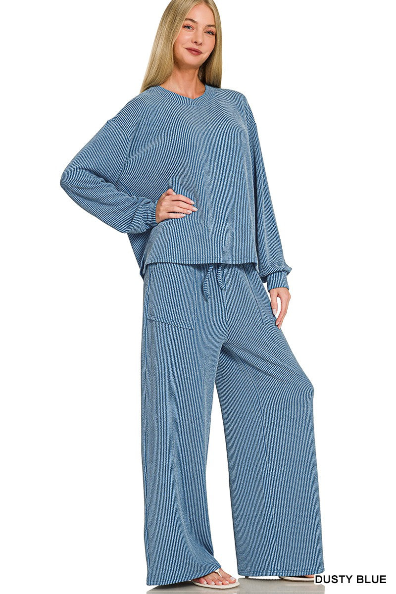 Dusty Blue Raised Rib Pants Set