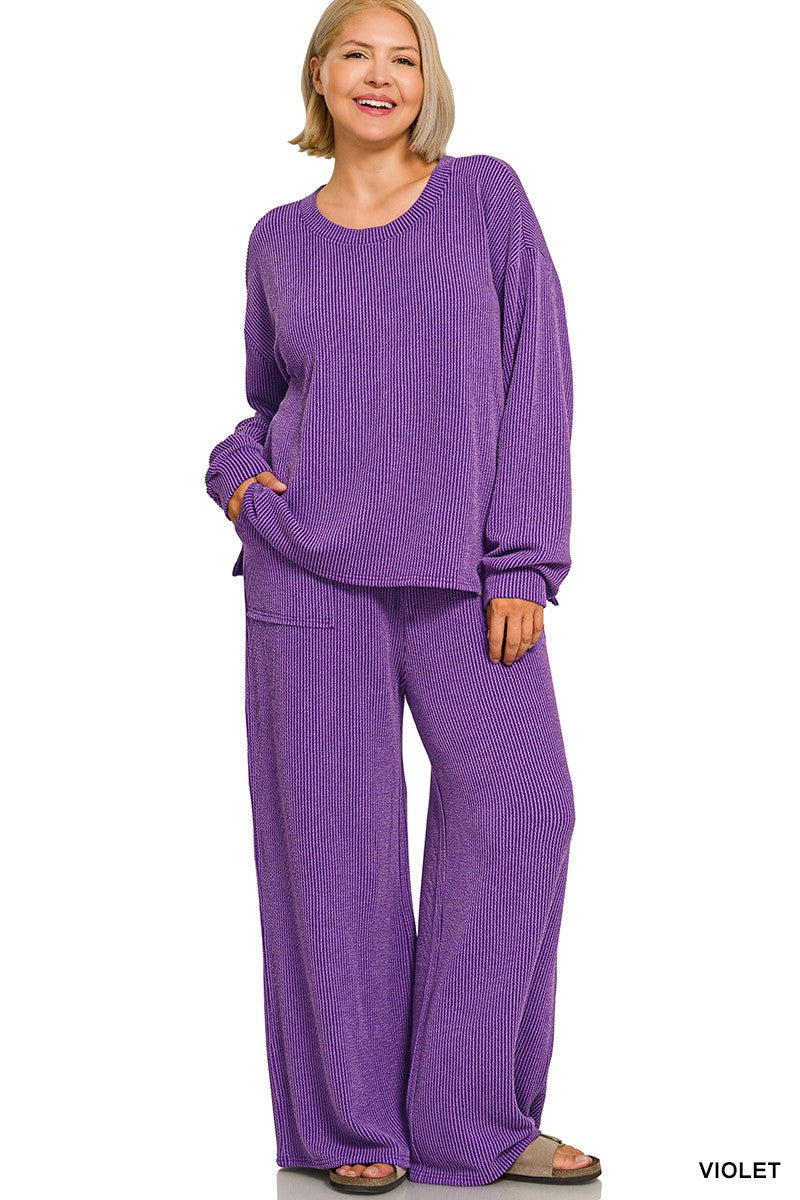 Plus Violet Raised Rib Pants Set