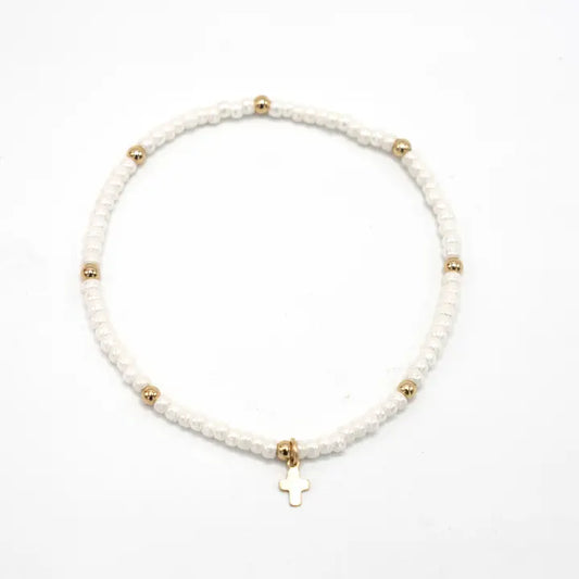 Luxe Cross Bracelet in Pearl White