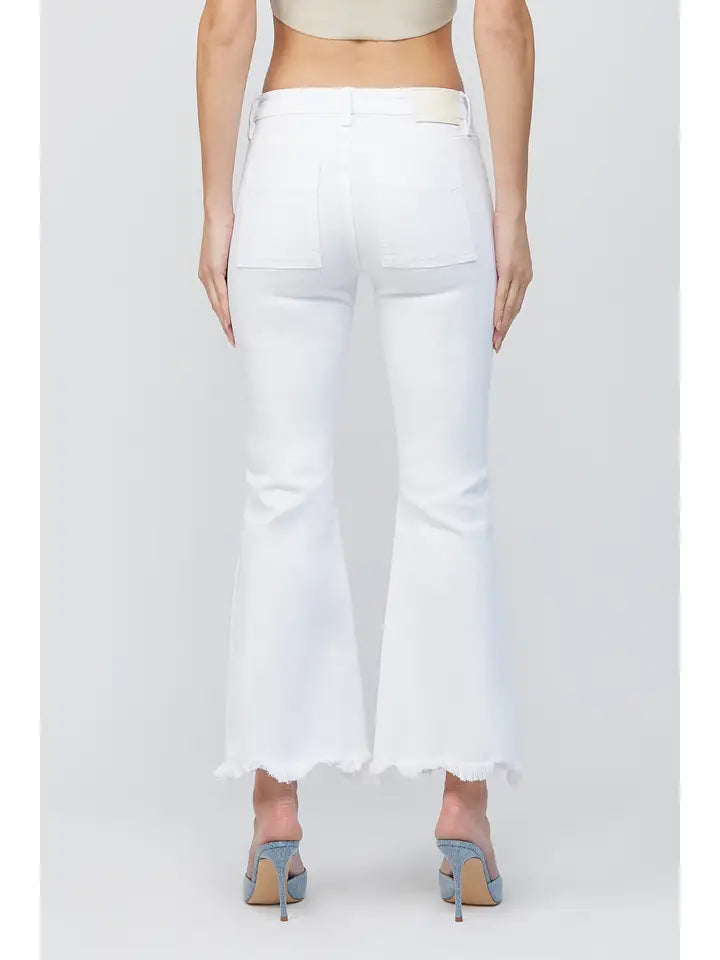 White Cargo Pocket Cropped Flare Pants
