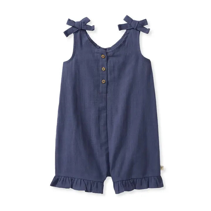 Check Gauze Blue Girl Romper
