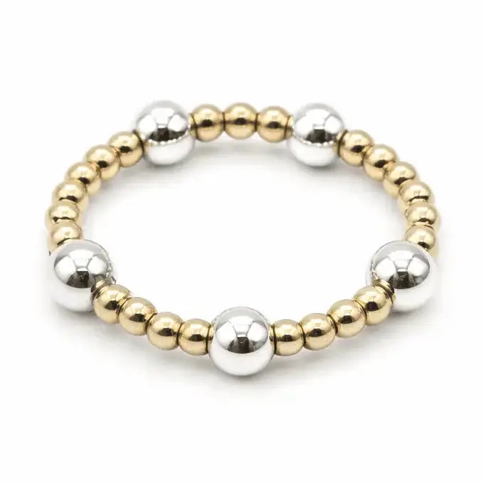 Malibu Mix Sterling Silver 4mm & 2mm Beaded Waterproof Stretch Ring