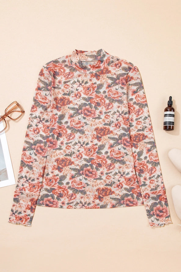 Floral Print Mesh Top