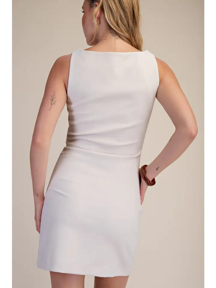 Boat Neck Sleeveless Mini Dress