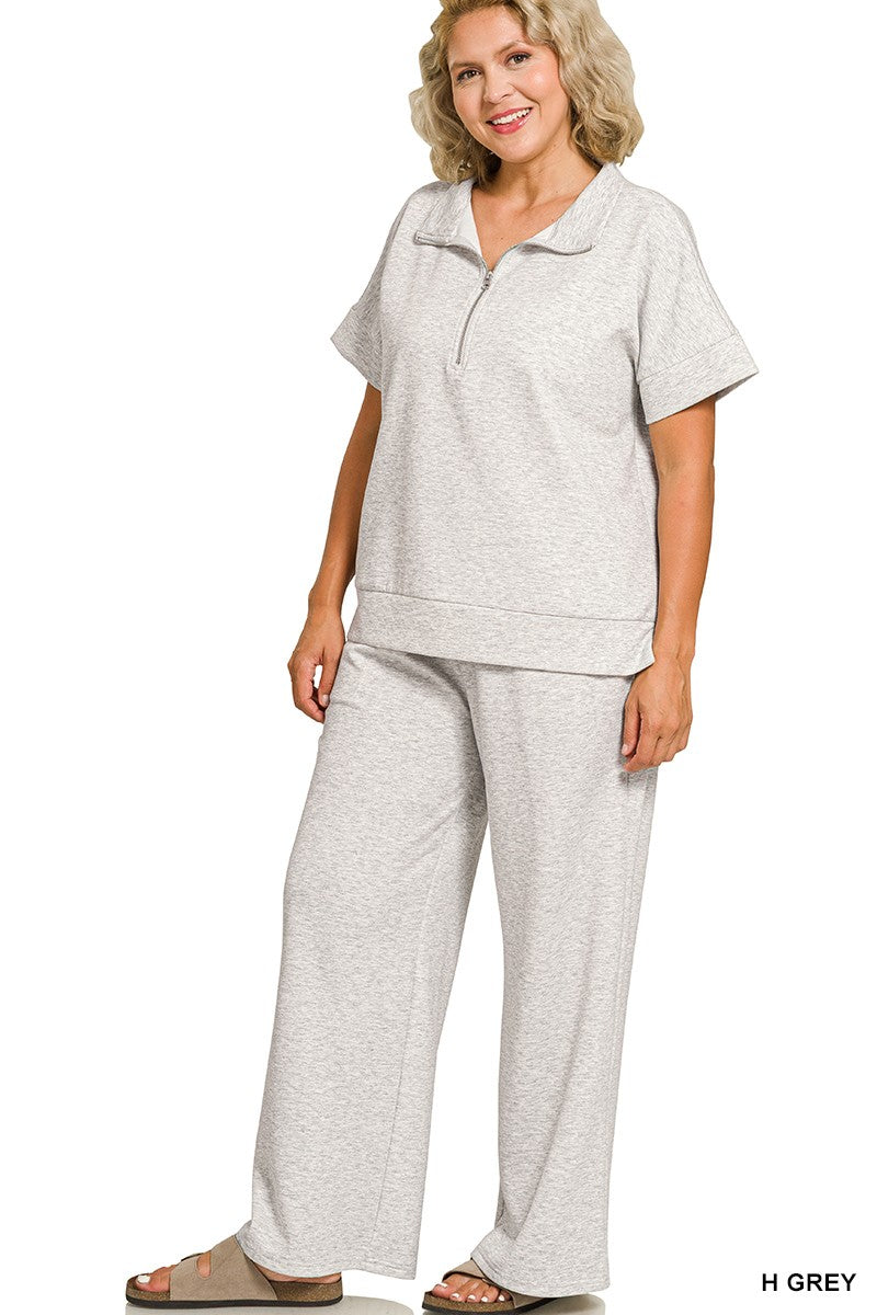 Plus Heather Grey Scuba Half Zip Set