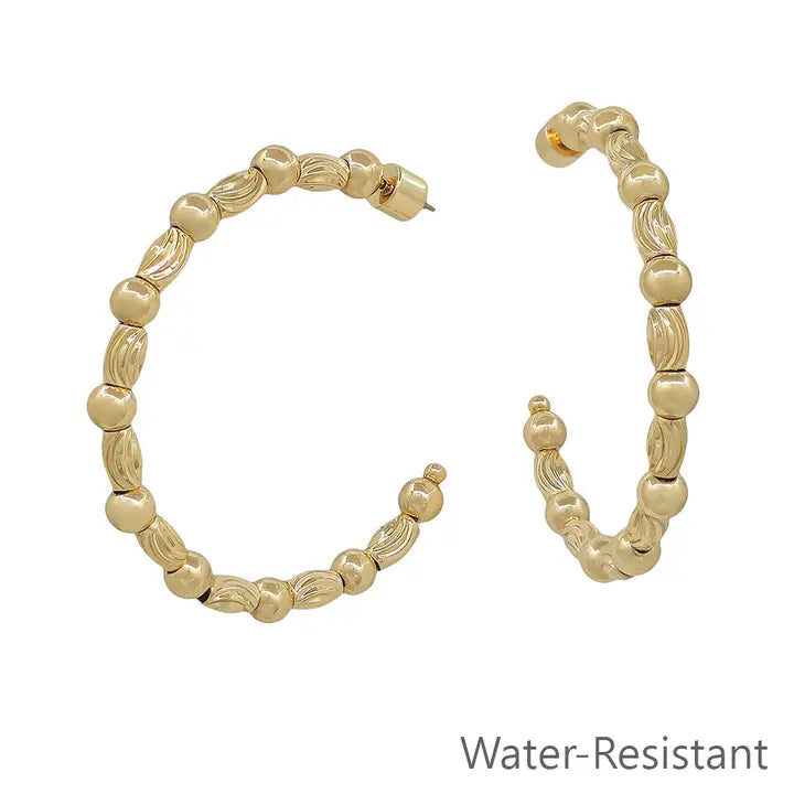 Gold Textured Oval and Beaded Earrings