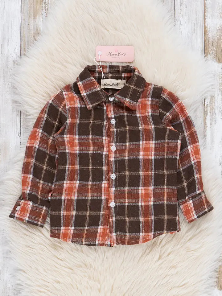 Brown & Orange Flannel Button-Up