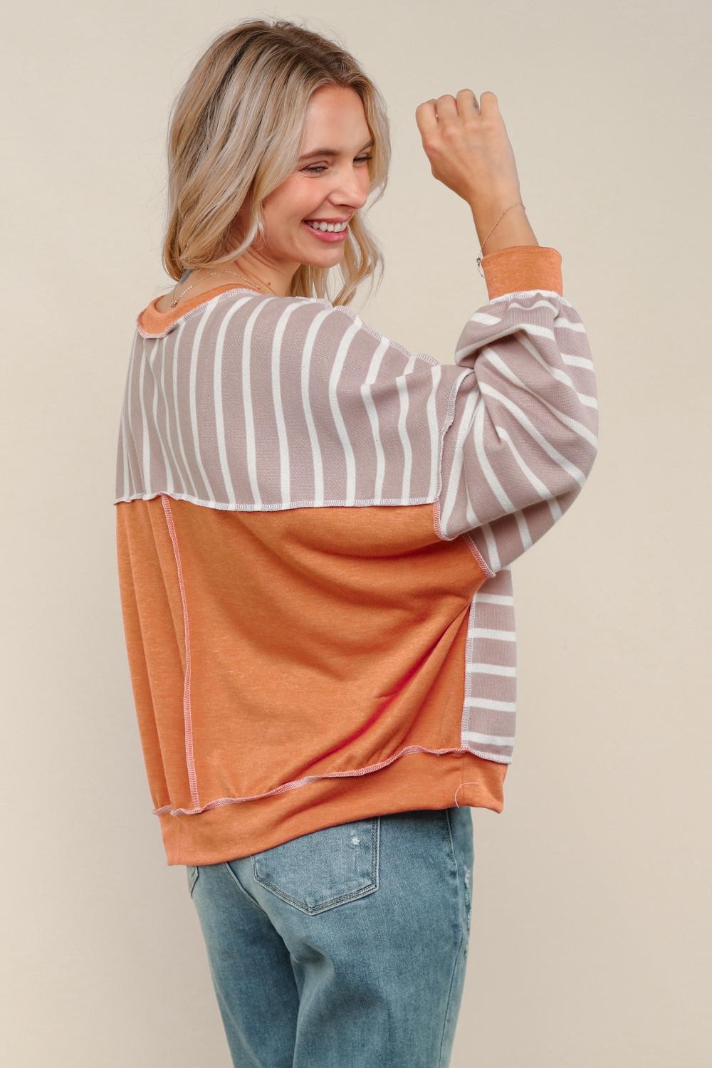 Plus Orange and Taupe Stripe Top