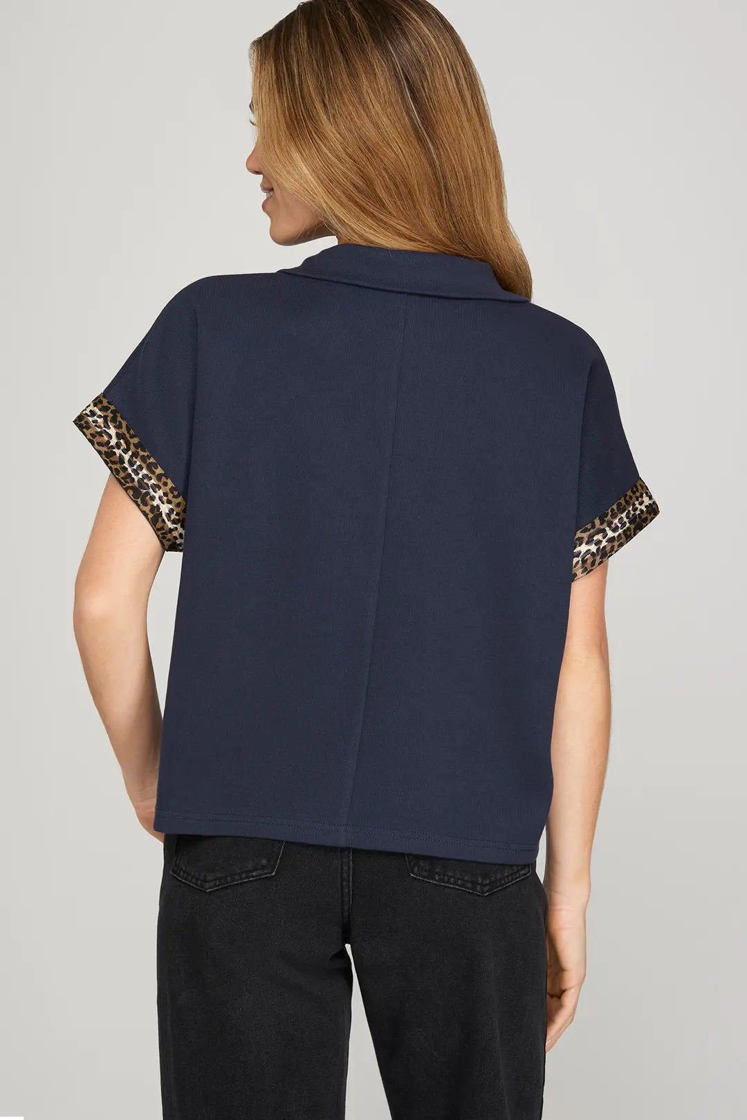 Navy & Leopard Print Top