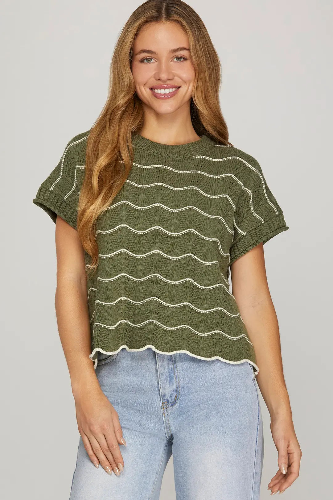 Olive Scallop Sweater