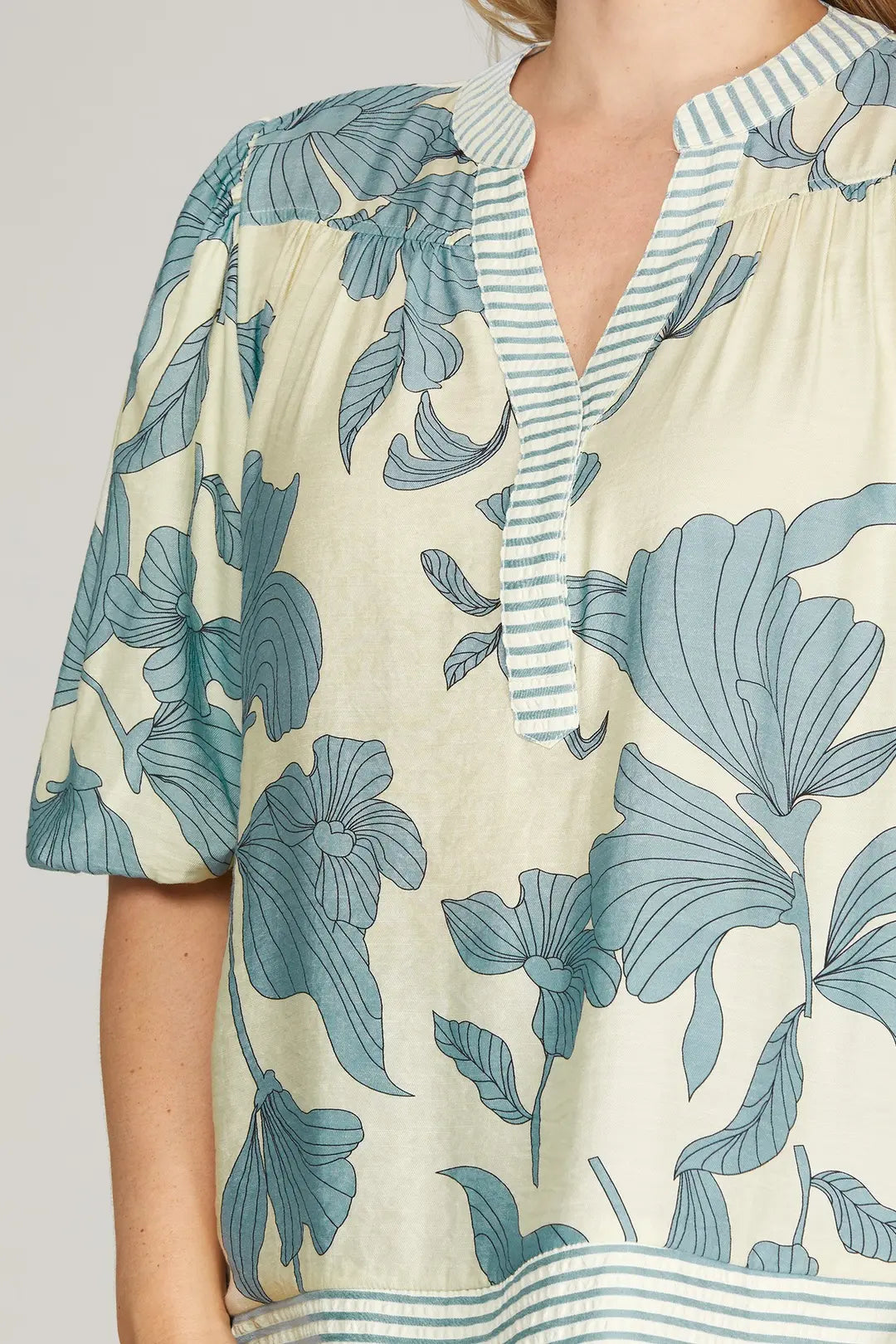 Plus Light Blue Bubble Sleeve Top