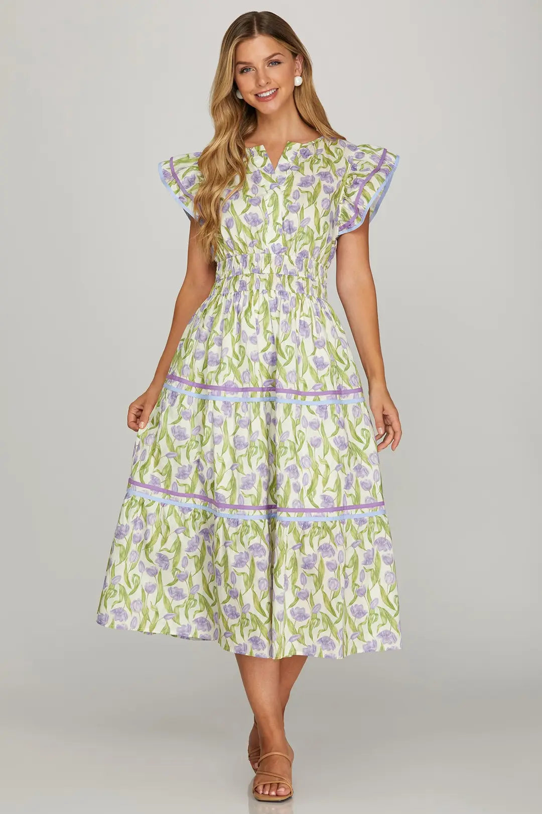 Lilac Floral Midi Dress