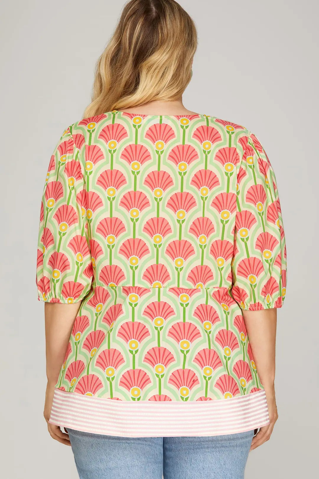 Plus Pink Woven Print Blouse