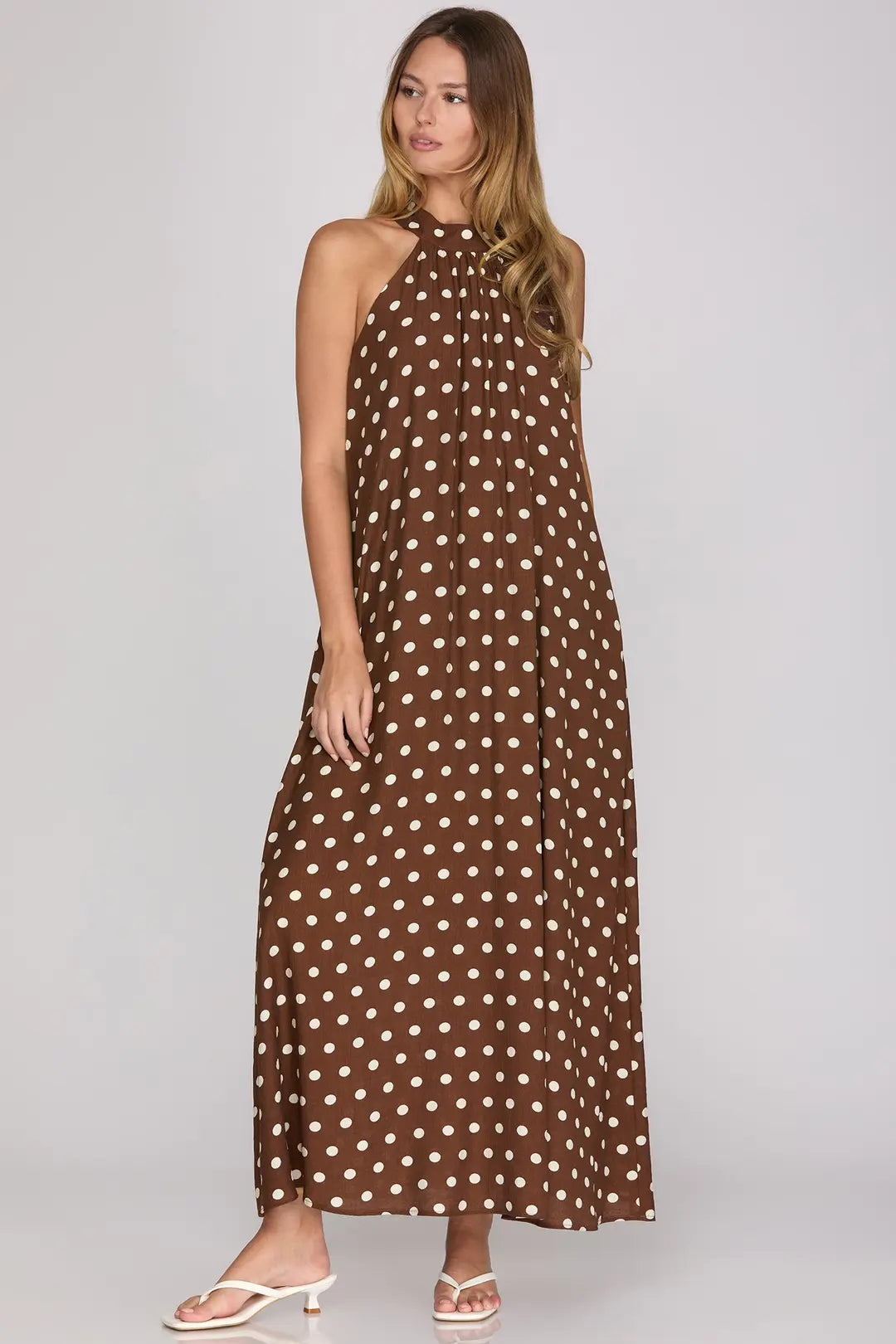 Brown Polka Dot Maxi Dress
