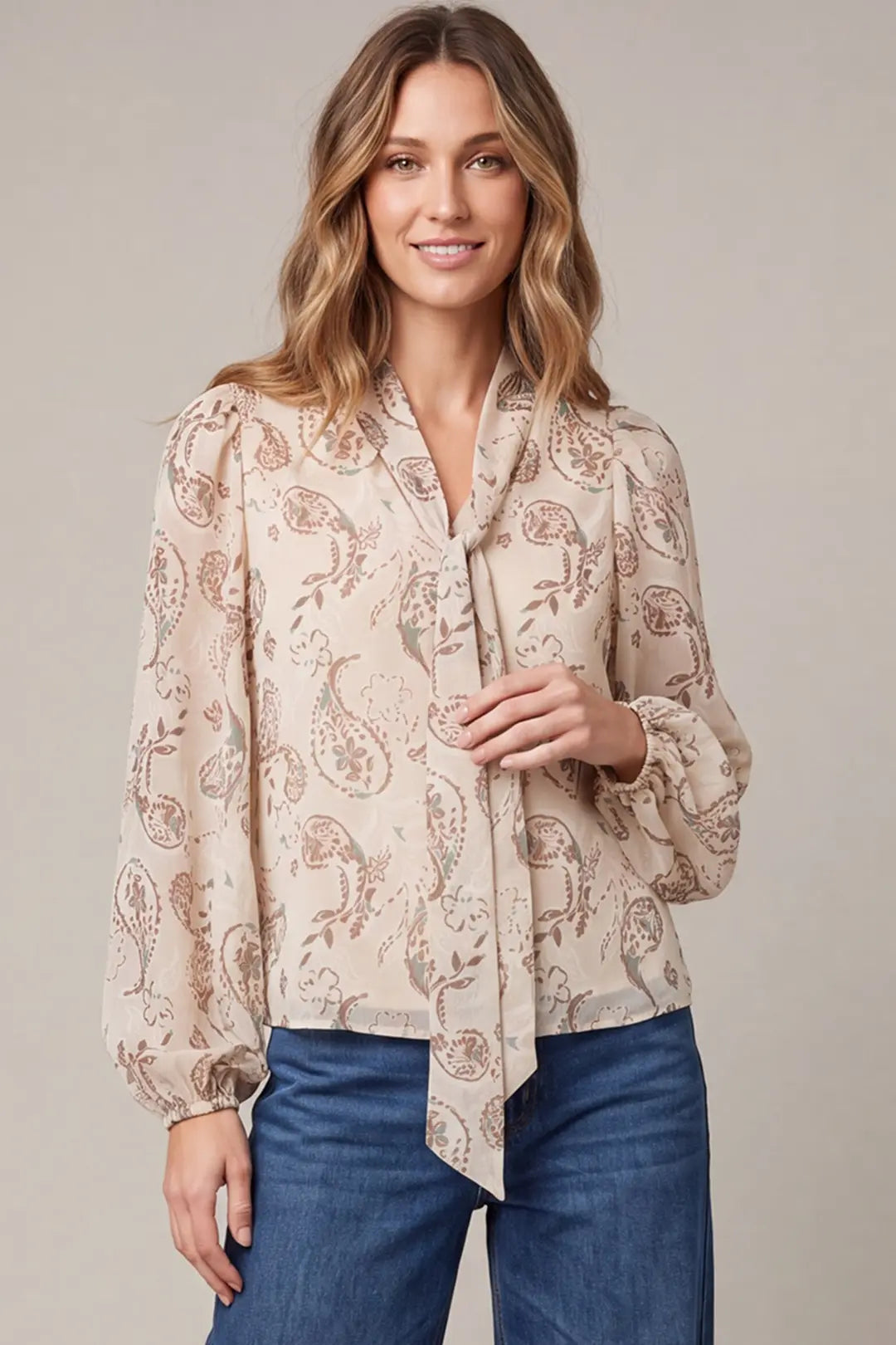 Taupe Long Sleeve Woven Top