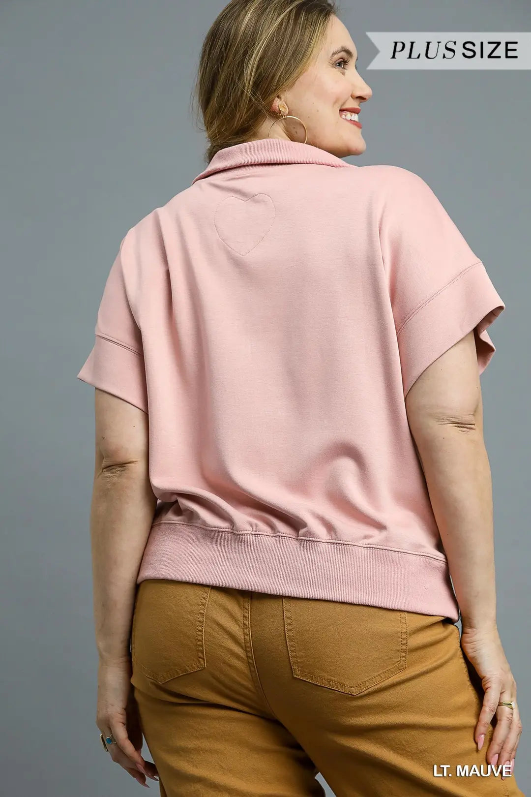 Plus Light Mauve Half Zip Sweatshirt