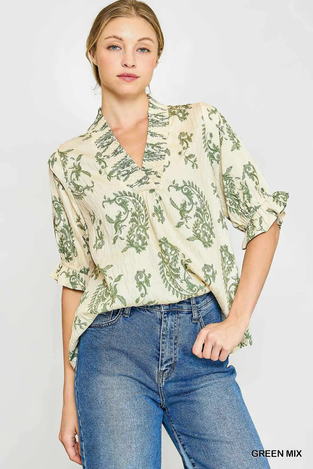 Green Mix Willow Vine Blouse