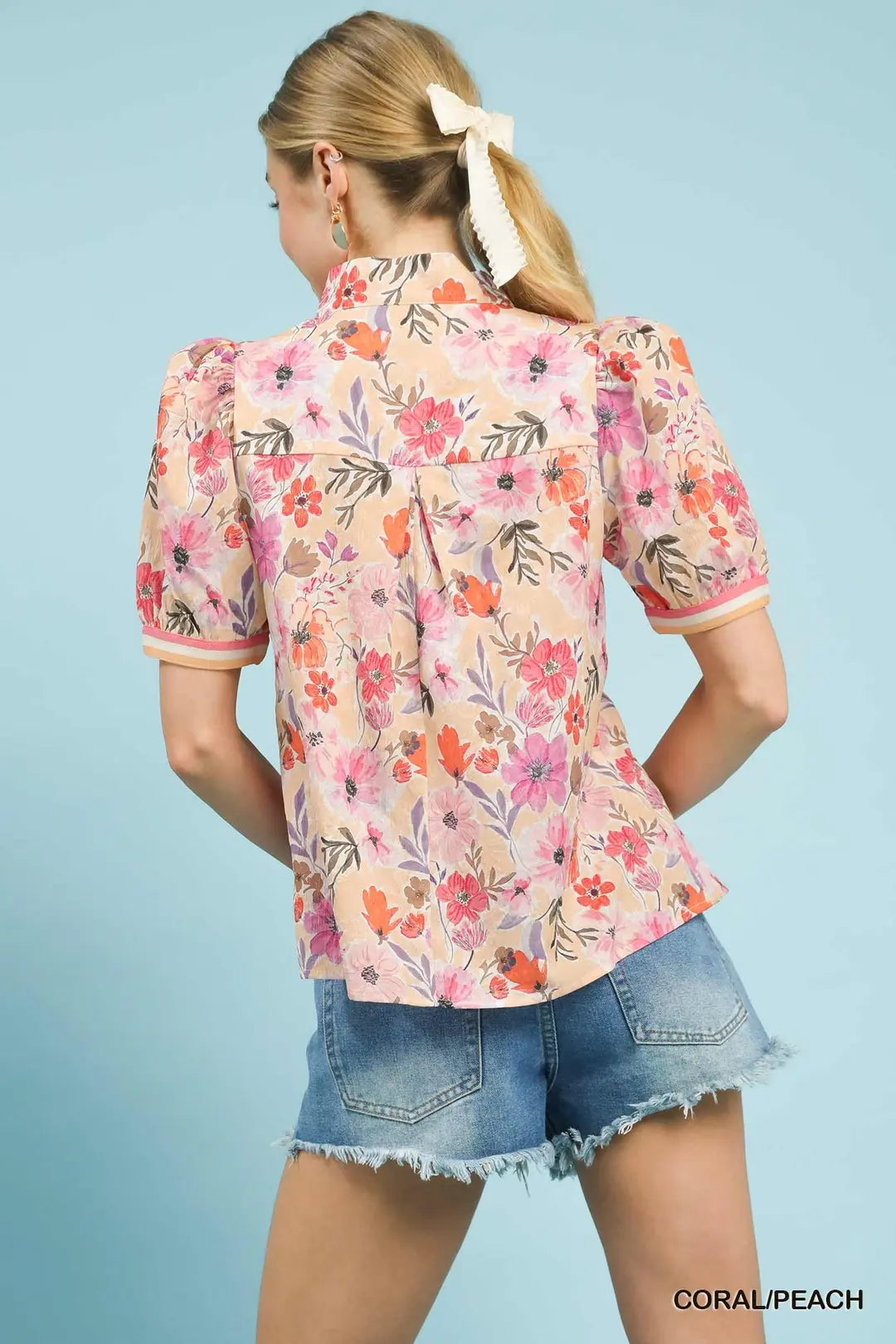Coral/Peach Split Neck Blouse