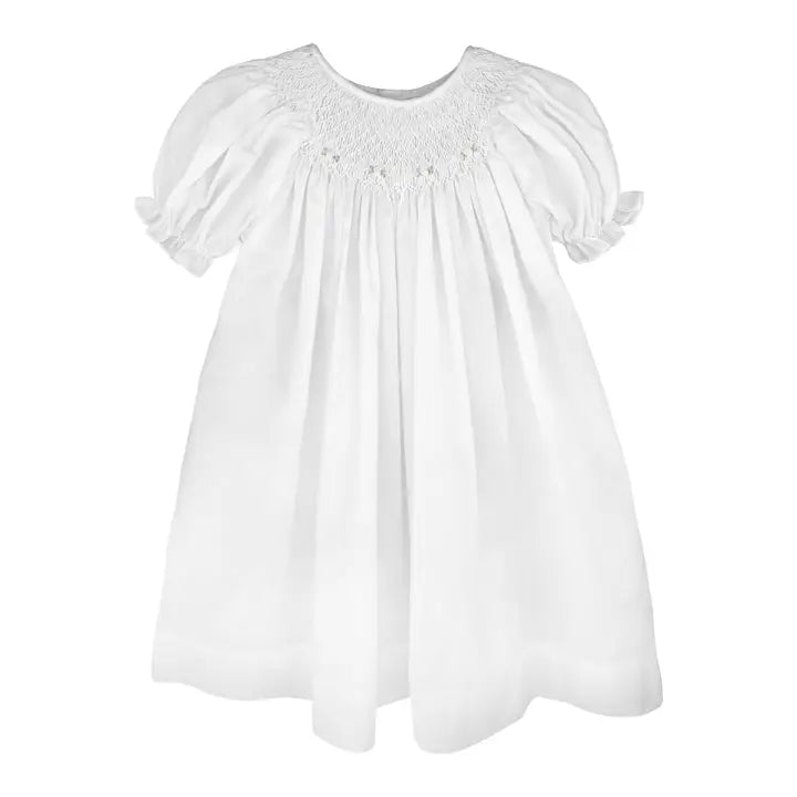 White Smocked Day Gown with Raglan Embroidery