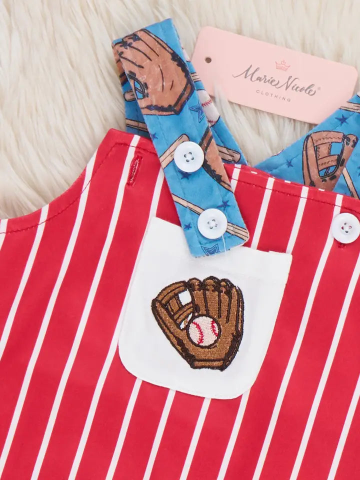 Catch the Game Stripe Embroidered Bubble Romper