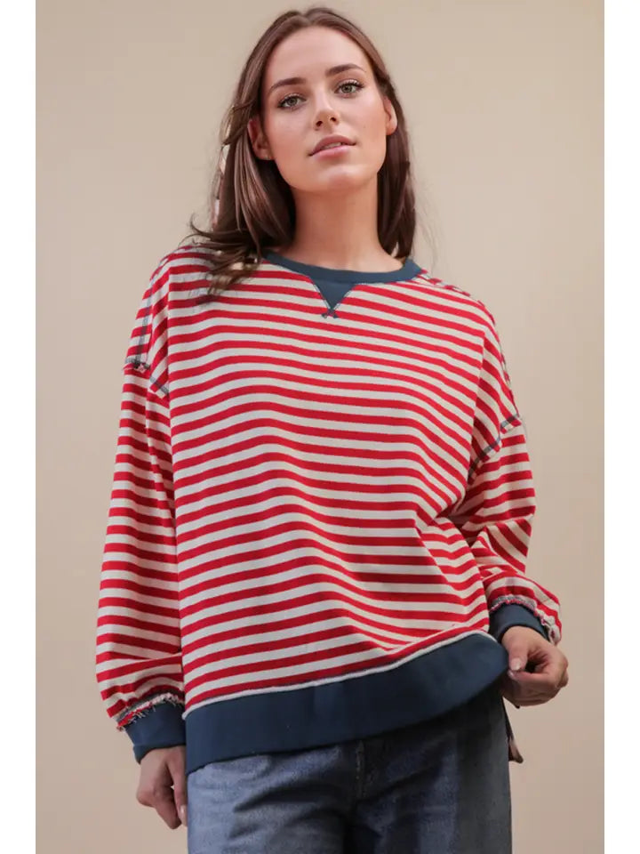 Red and Cream Striped Top
