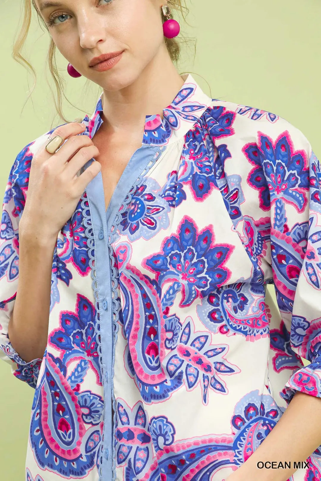 Paisley Print Button Front Top