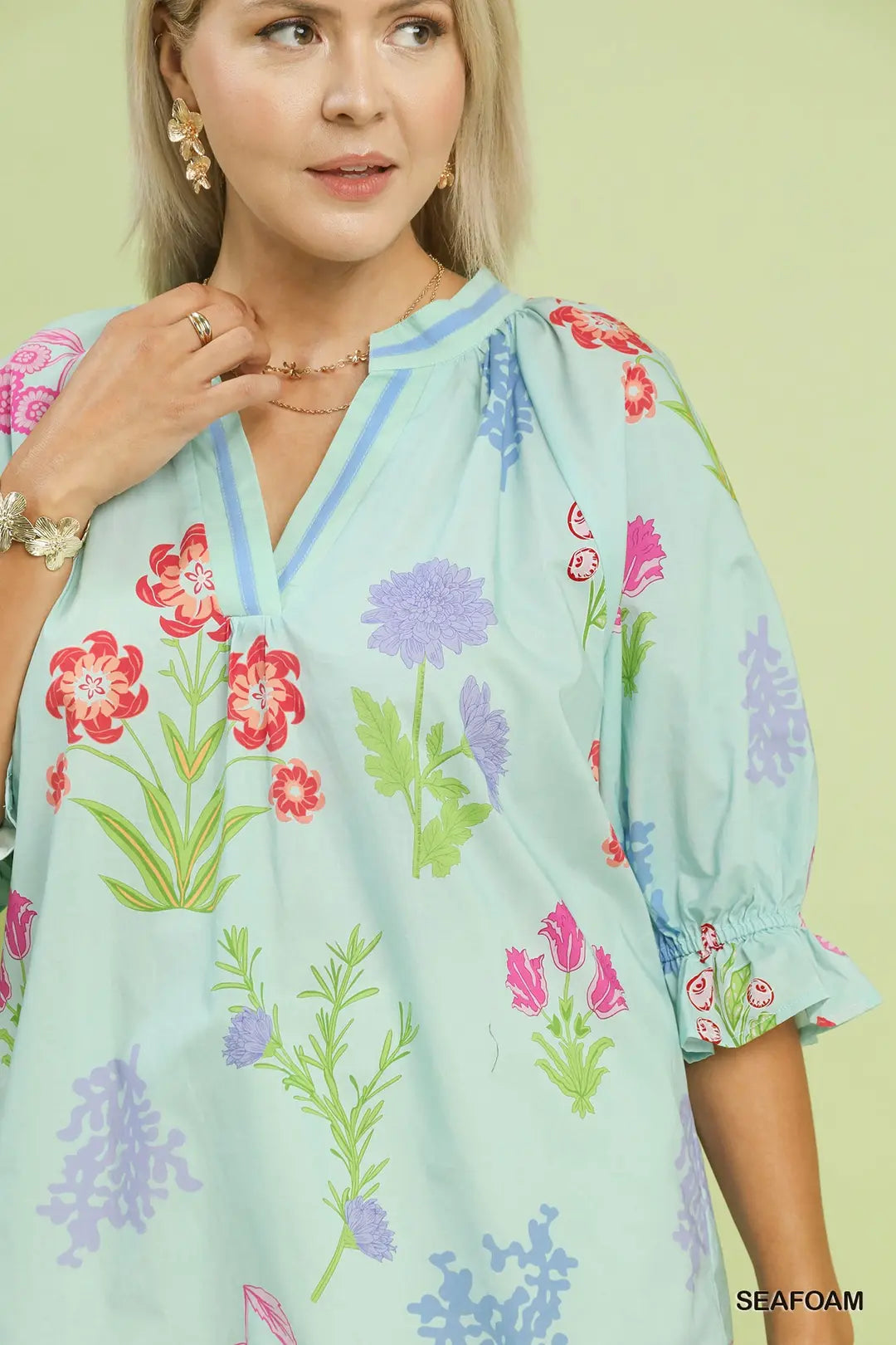 Plus Seafoam Floral Print Top