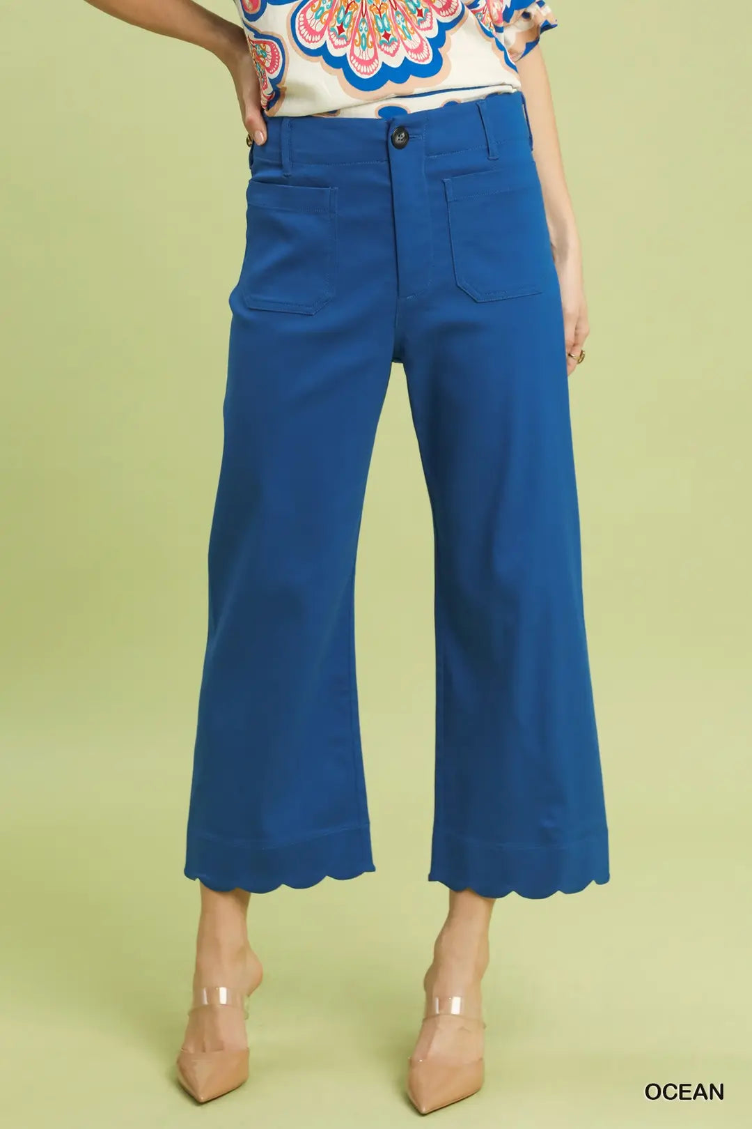 Ocean Blue Scallop Hem Pants