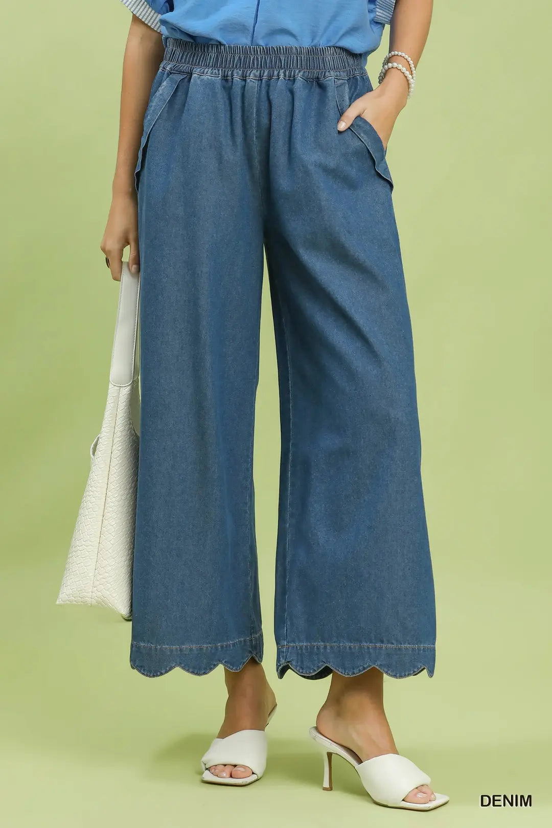 Denim Scallop Hem Pants