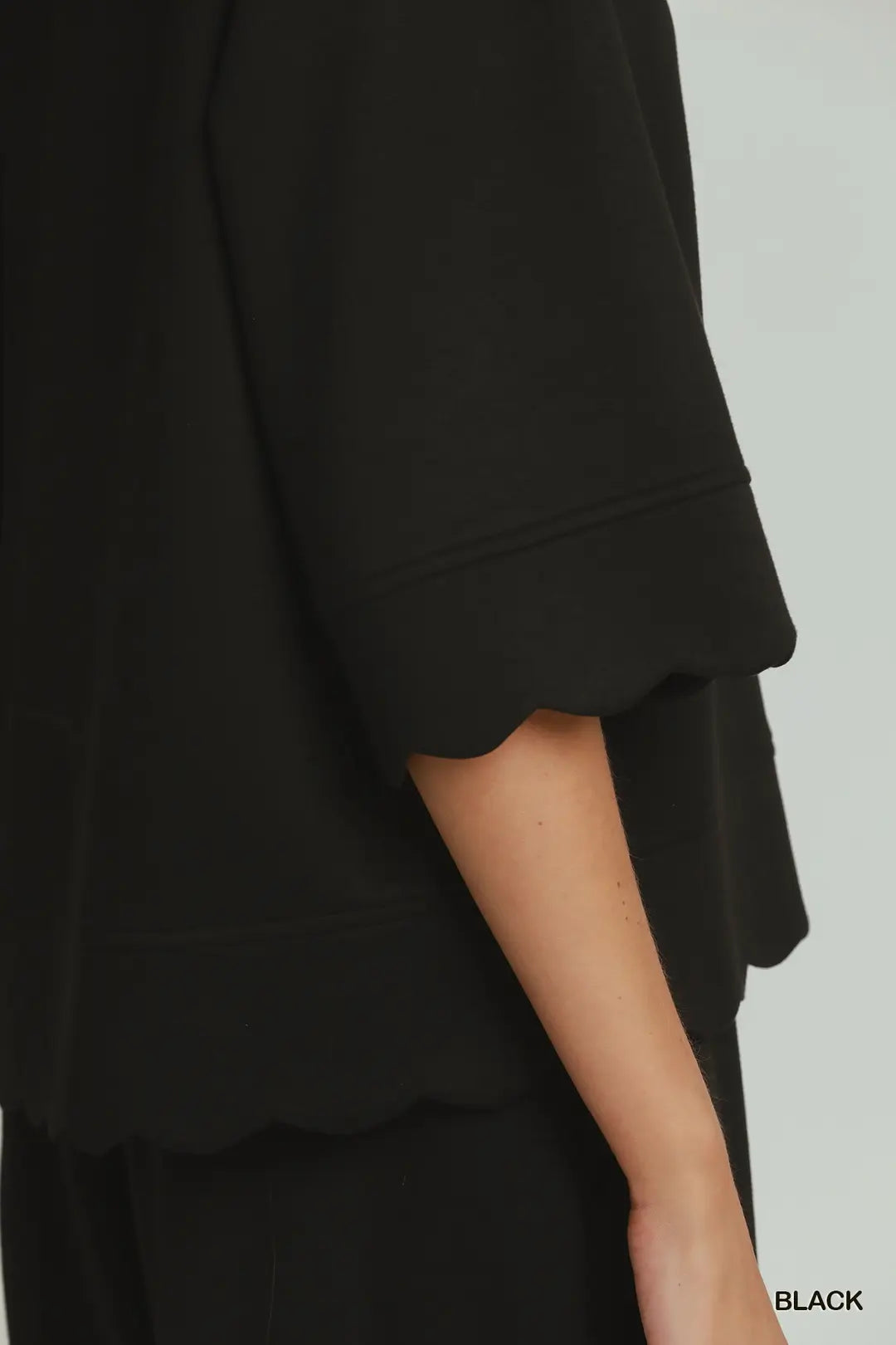 Black Scallop Sleeve Top