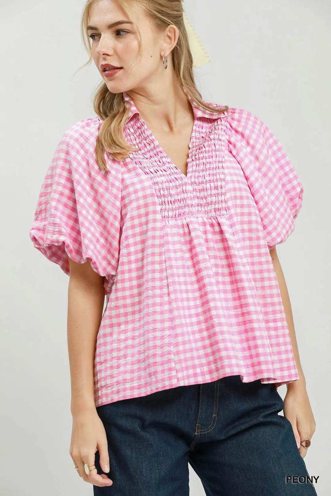 Peony Smocked Yoke Gingham Top
