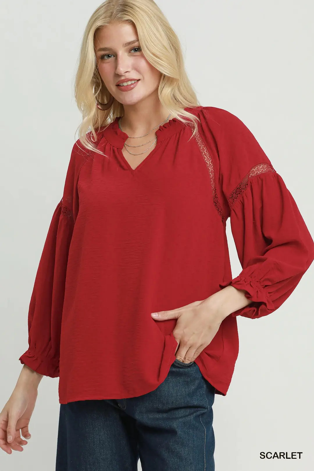 Maroon Scarlet Ruffle Trim Blouse