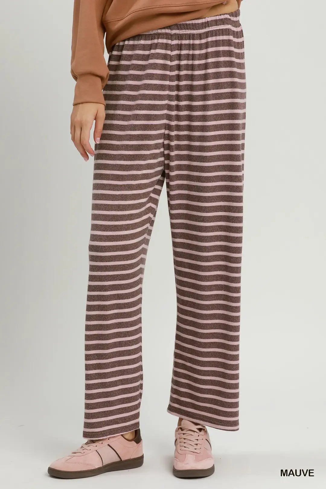Mauve Striped Wide Leg Pants