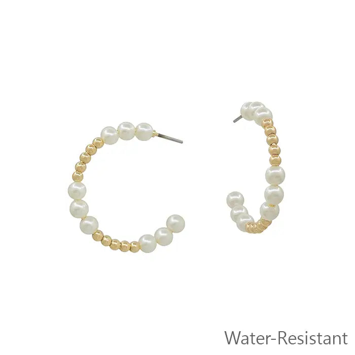Water Resistant Gold 2mm with 3mm Beaded Hoop Earrings