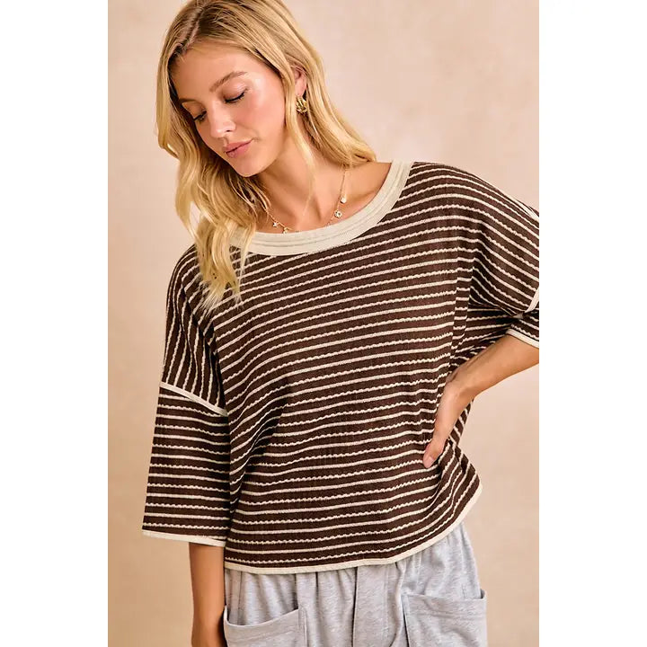 Waffle Stripe with Binding Detail Top