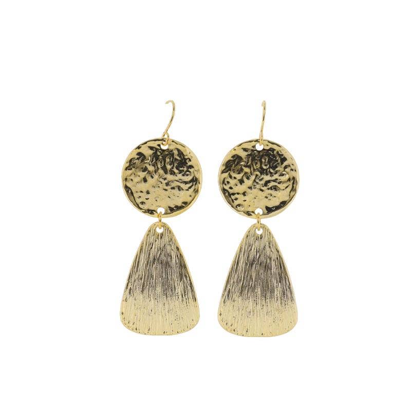 18K Gold Plated Hammered Disk Earrings with Rounded Triangle