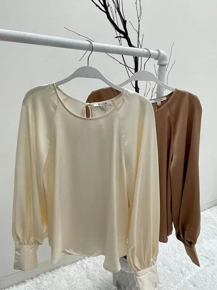 Ivory Satin Round Neck Top