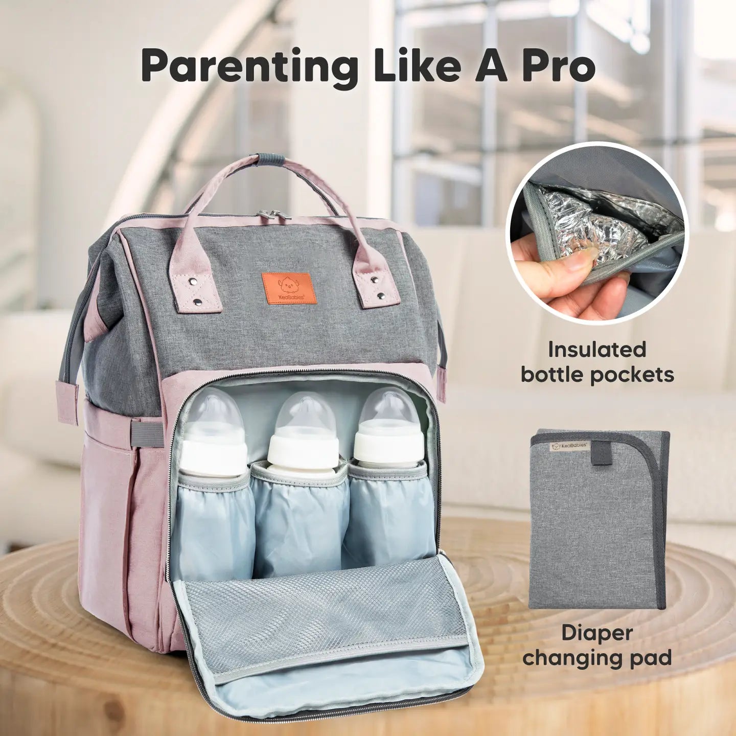 Pink Gray Diaper Bag Backpack