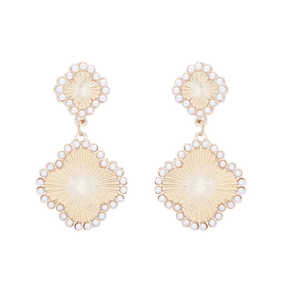 Two Drop Textured Clover with Rhinestone 2" Earring