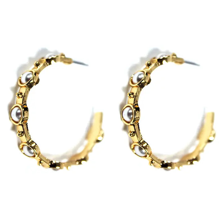 Hammered Gold 2" Hoop with Pearl Accents