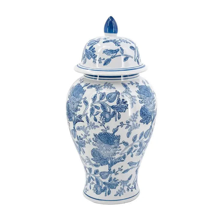 Blue & White Floral Porcelain Ginger Jar
