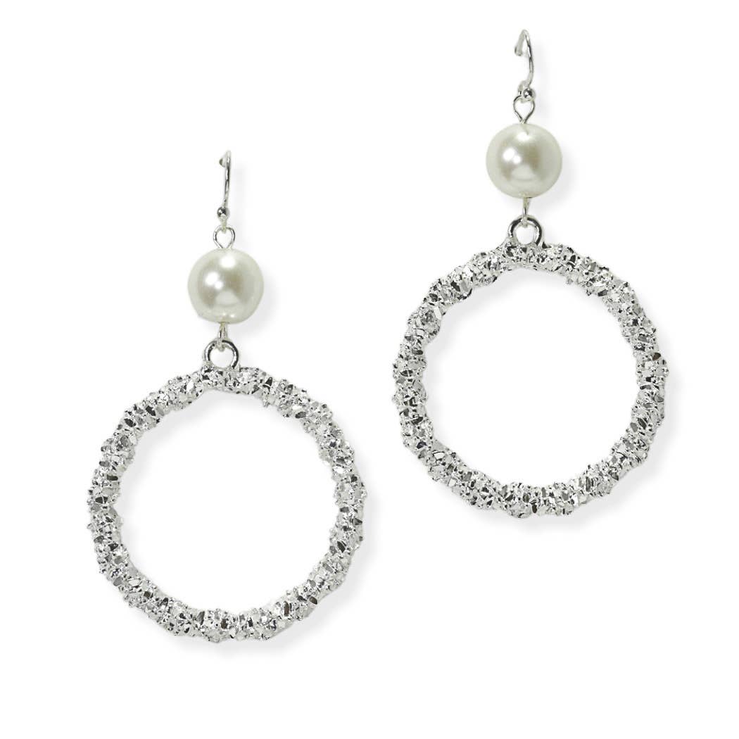 Pearl Accent Textured Round Dangle Earring