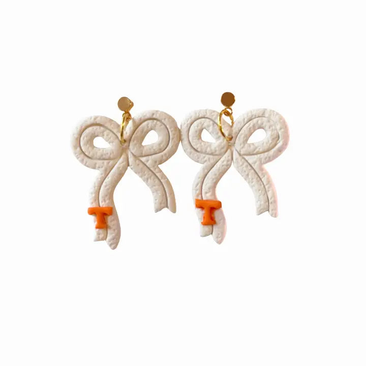White and Orange Bow Earrings