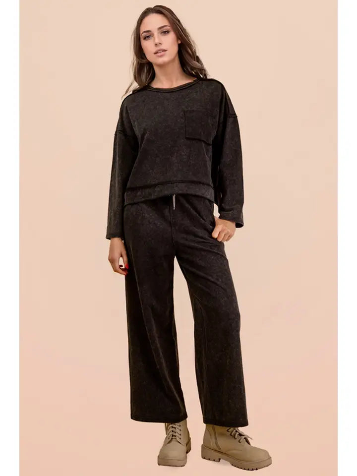 Black Mineral Wash Casual Set
